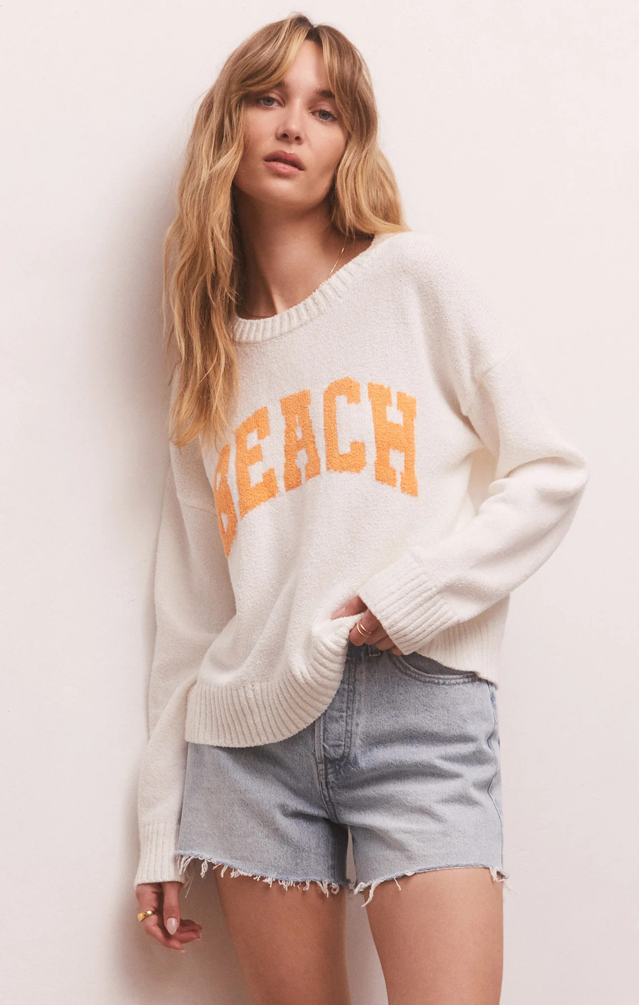 Z SUPPLY Women's Beach Sweater, White, Large, Cotton/Nylon | Z Supply