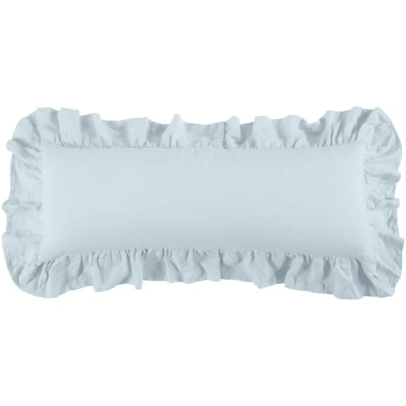 Caddington Washed Linen Romantic Shabby Elegance Farmhouse 14x36 inch Ruffled Lumbar Pillow | Wayfair North America