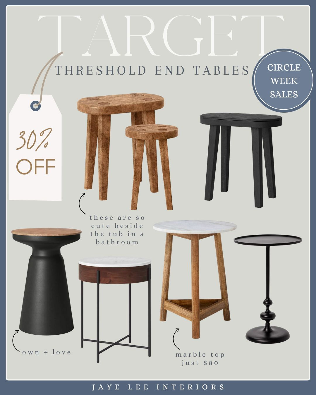 Don't Miss up to 30% Off Threshold End Tables During Target Circle Week!

accent tables, end tables, side table, living room furniture, bedside table, #TargetStyle, marble table, black end table, natural wood stool, vintage look stool, target furniture on sale 

 #LTKHome #LTKSaleAlert #LTKFindsUnder100