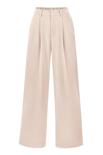 KIRUNDO Womens Wide Leg Pants 2025 Spring Summer High Elastic Waist Business Casual Dressy Pants Loose Pleated Work Trousers(X-Large, Beige) | Amazon (US)