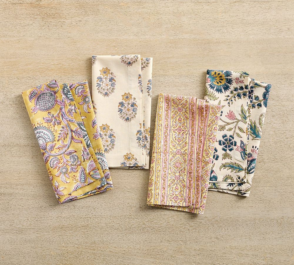 Block Print Organic Cotton Napkins - Mixed Set of 4 | Pottery Barn (US)