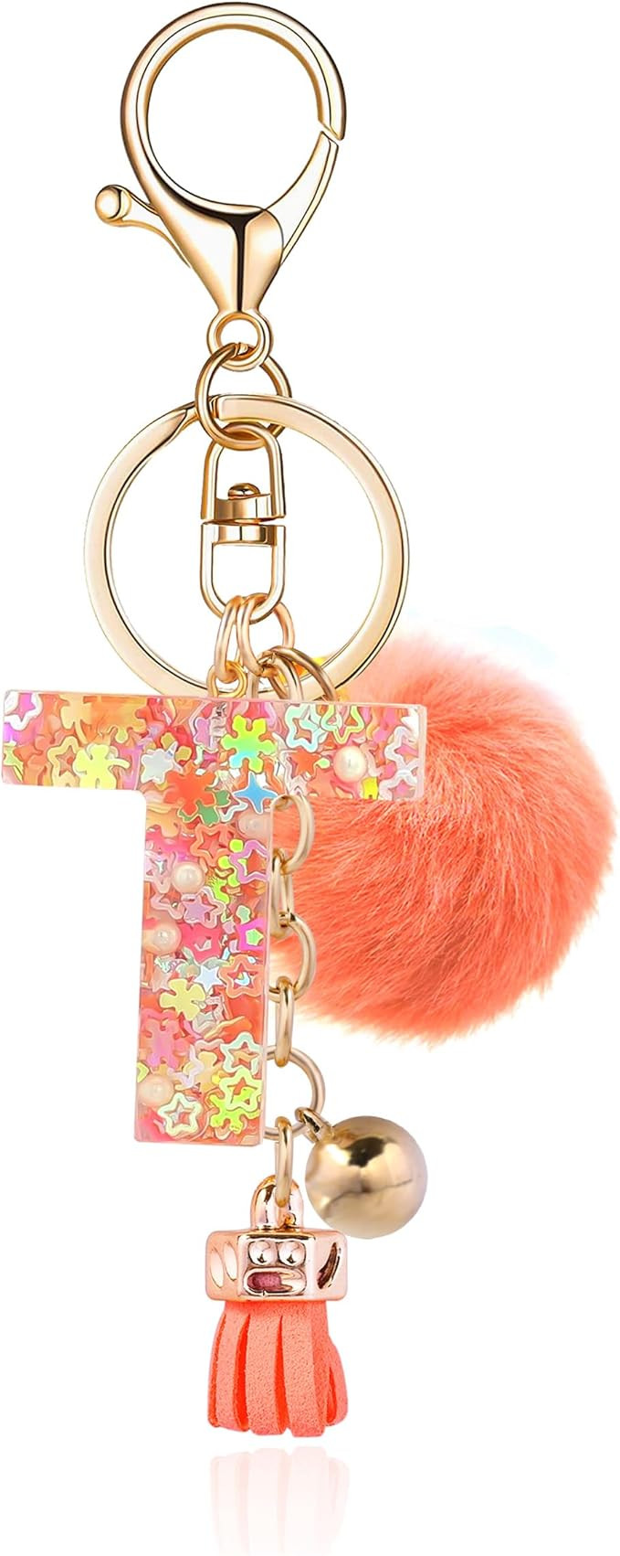 Resin Alphabet Initial Letter Keychain Keyring for Women Purse Handbags With Fur Ball Pom | Amazon (US)