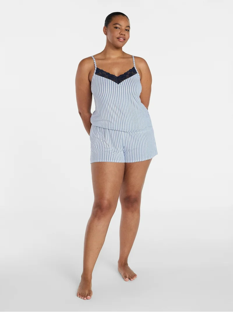 Joyspun Women\u2019s Dreamy Soft Collection Lace Trim Knit Cami and Shorts Set, Sizes XS-3X | Walmart (US)