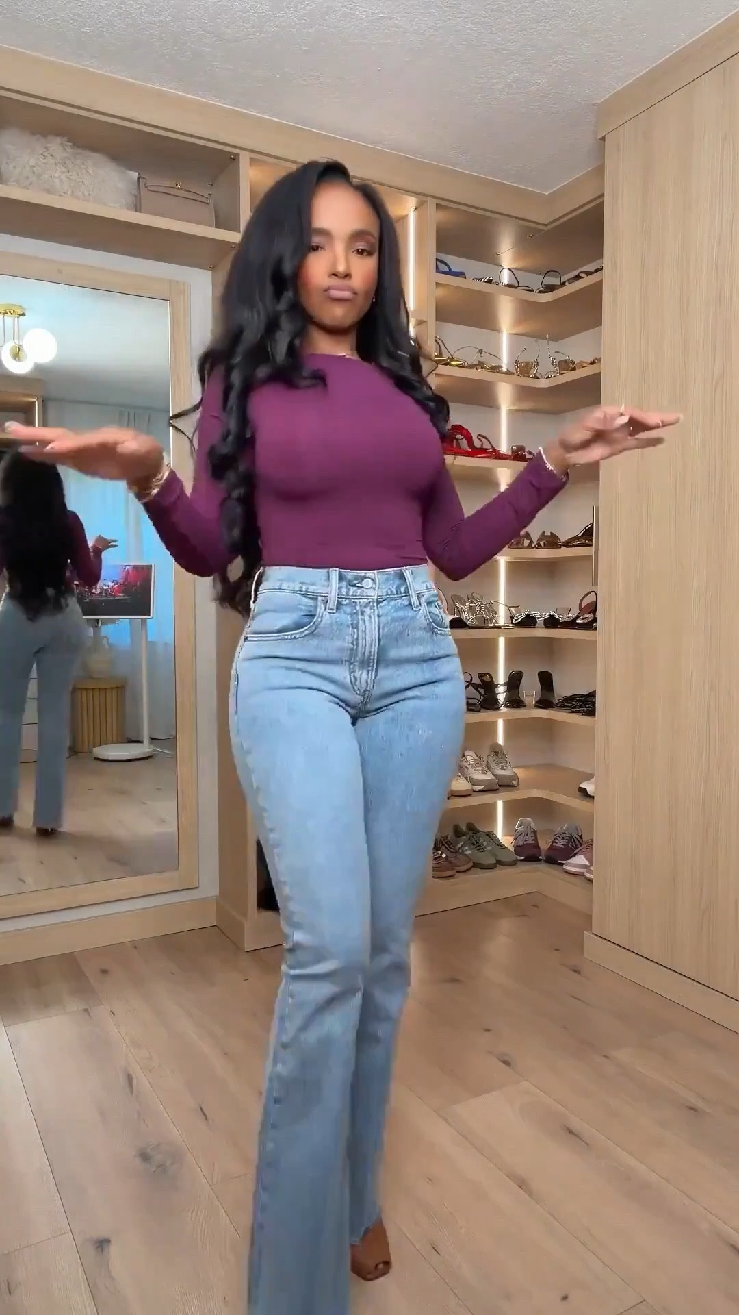 Scroll to shop!!✨ This plum long-sleeve top paired with high-rise denim creates a clean, flattering silhouette that always looks put together.

#LTKootd #LTKmomlife #LTKPetite