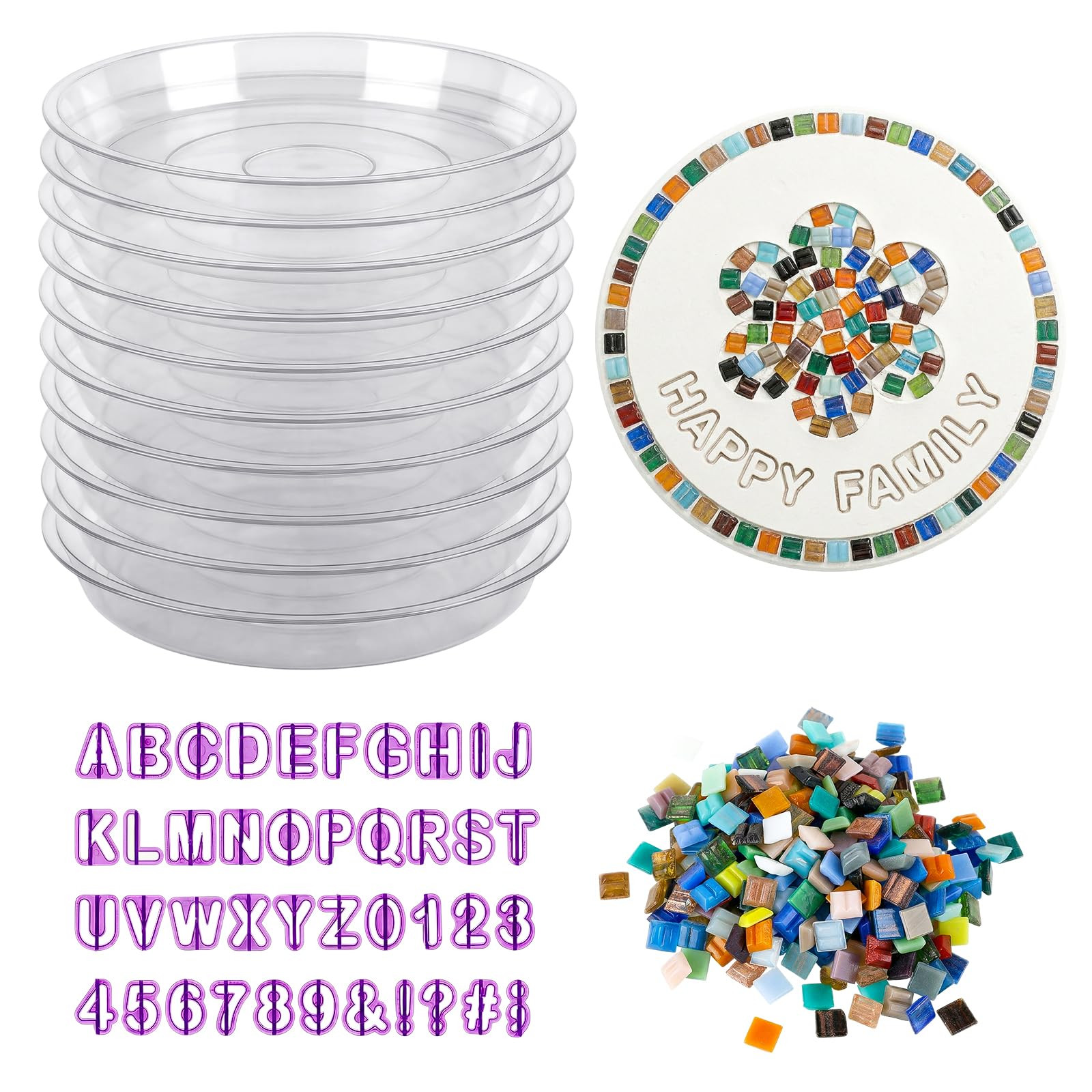U0U 10PCS Stepping Stone Kit Includes Round Cement Molds, Mosaic Tiles and Carving Tools,DIY Garden Stepping Stone kit for Kids,Family,Outdoor Walkways Pavement Decoration (Transparent, 10inch) | Amazon (US)