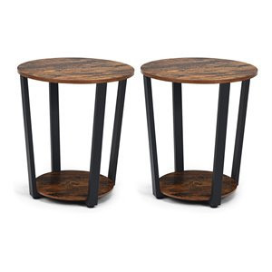 Costway Contemporary Metal and Engineered Wood End Tables in Brown (Set of 2) | Homesquare