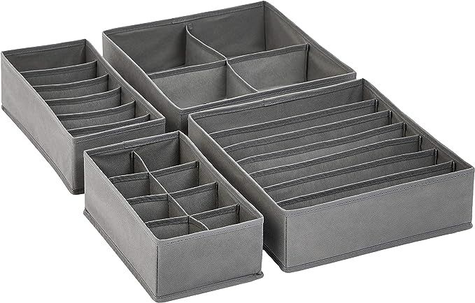 Amazon Basics Dresser Drawer Storage Organizer for Undergarments, Set of 4 - Gray | Amazon (US)