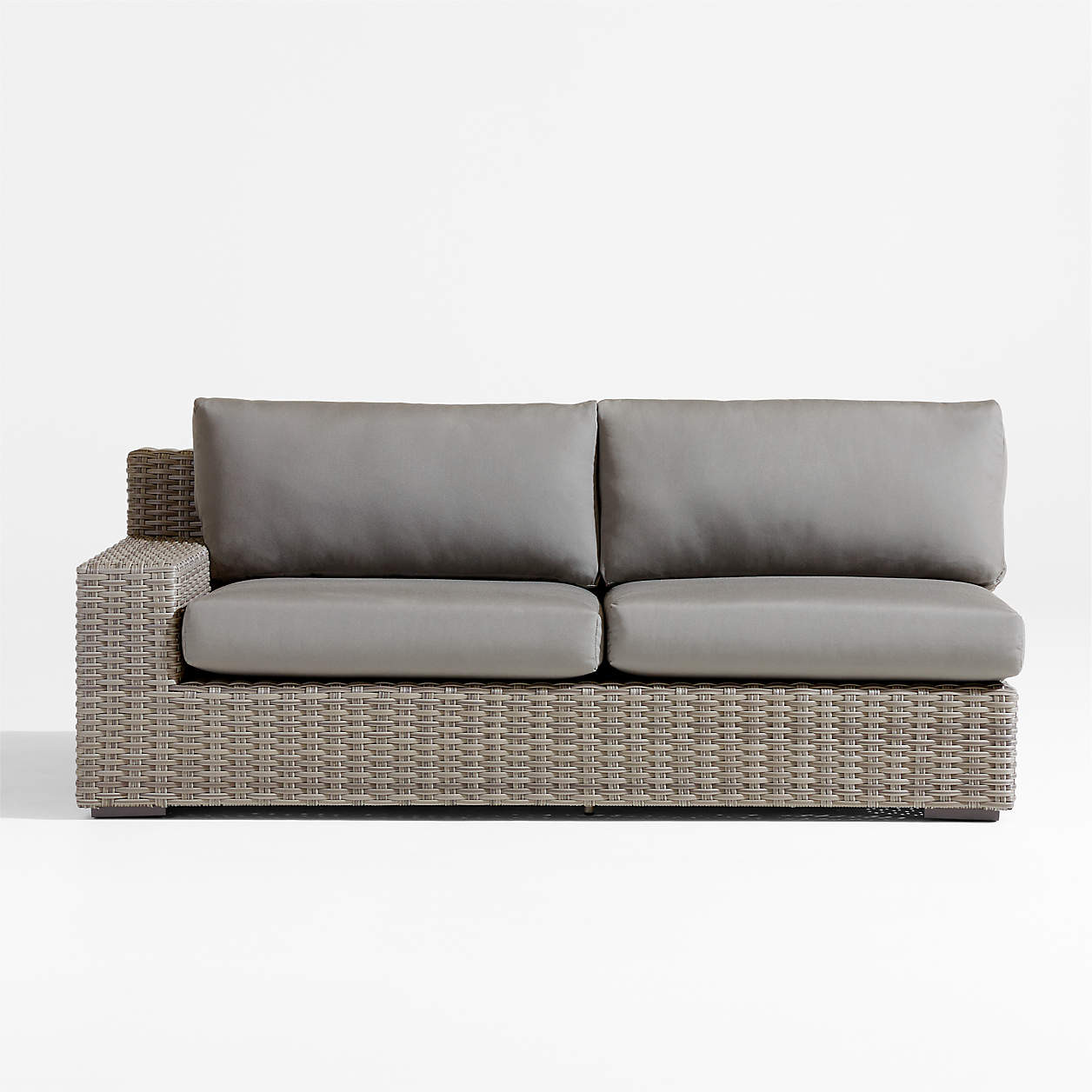 Abaco Grey Resin Wicker Left-Arm Outdoor Sofa with White Sand Sunbrella Cushions + Reviews | Crat... | Crate & Barrel