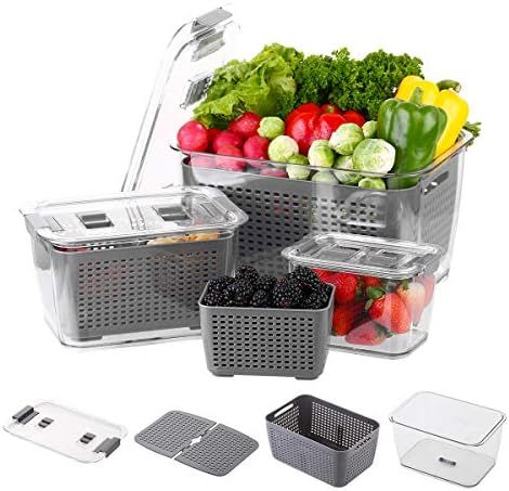 Evionsits Produce saver storage containers - Fresh Vegetable Fruit Storage Containers - Fridge Fo... | Amazon (US)