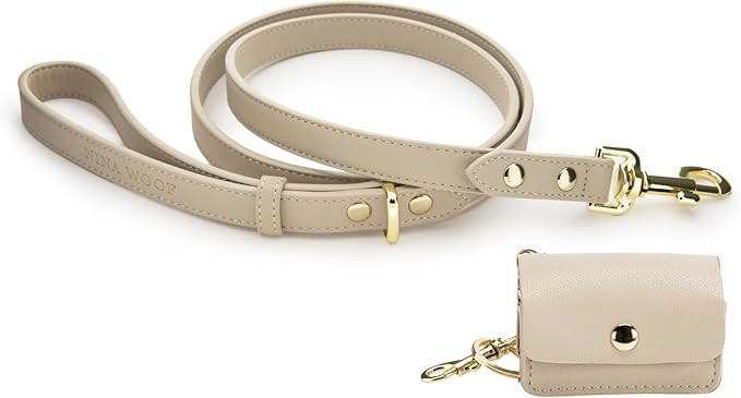 NINA WOOF Leather Dog Leash - Slim Leash Soft Dog Collars 4ft & Leather Poop Bag Holder Dispenser... | Amazon (US)