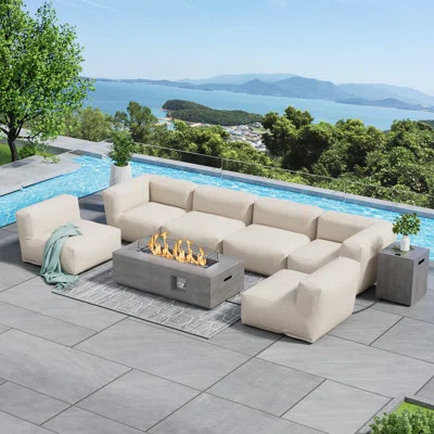 6 - Person Patio Furniture Outdoor Sectional Conversation Set With Fire Pit Table | Wayfair North America