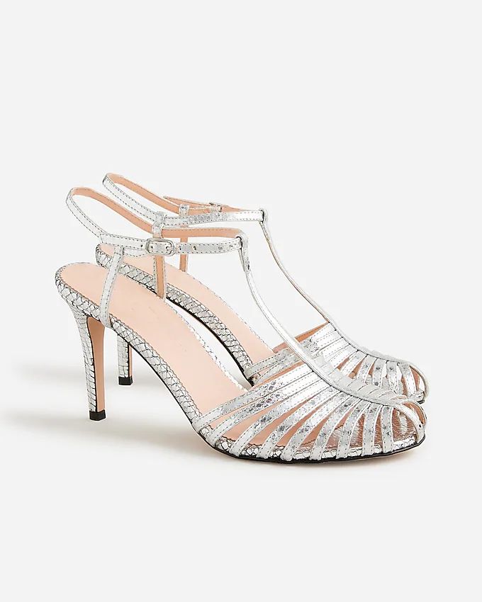 Collection Rylie caged-toe heels in snake-embossed Italian leather | J.Crew US
