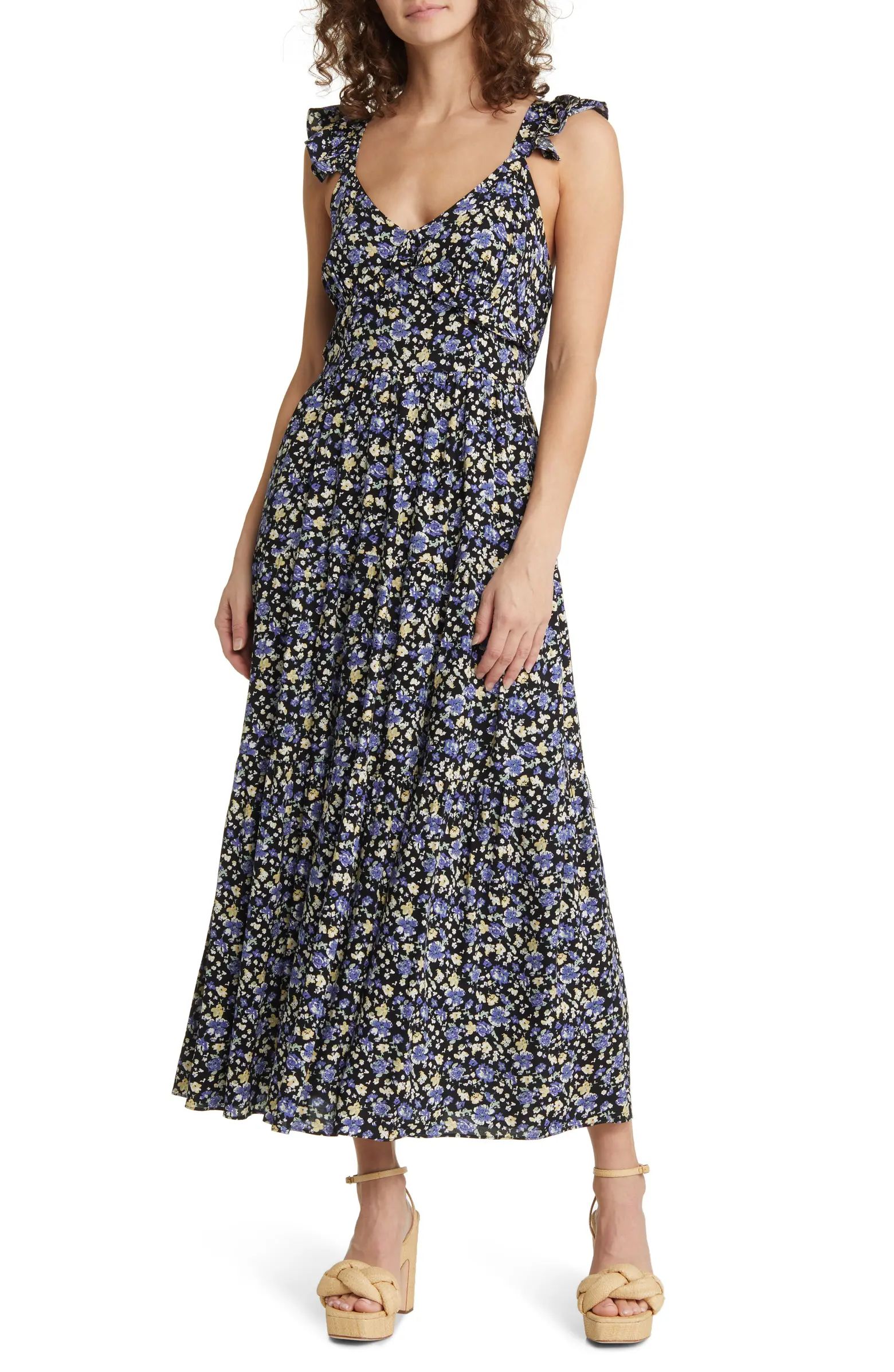 Floral Flutter Sleeve Midi Dress | Nordstrom