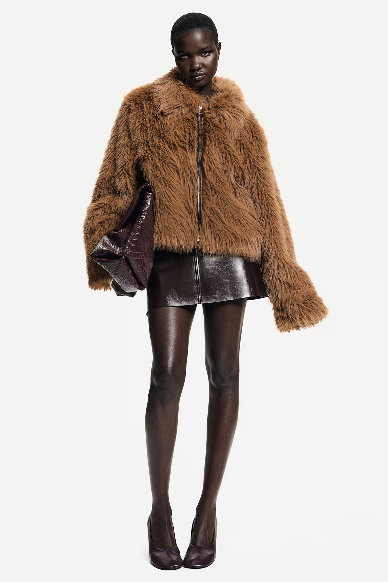 Flauschige Jacke - Langarm - Kurz - Braun - Ladies | H&M AT | H&M (DE, AT, CH, NL, FI)