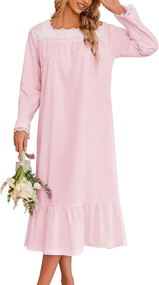 Ekouaer Victorian Nightgown Cotton Long Sleeve Vintage Old Fashioned Gown The Ring Costume for Wo... | Amazon (US)