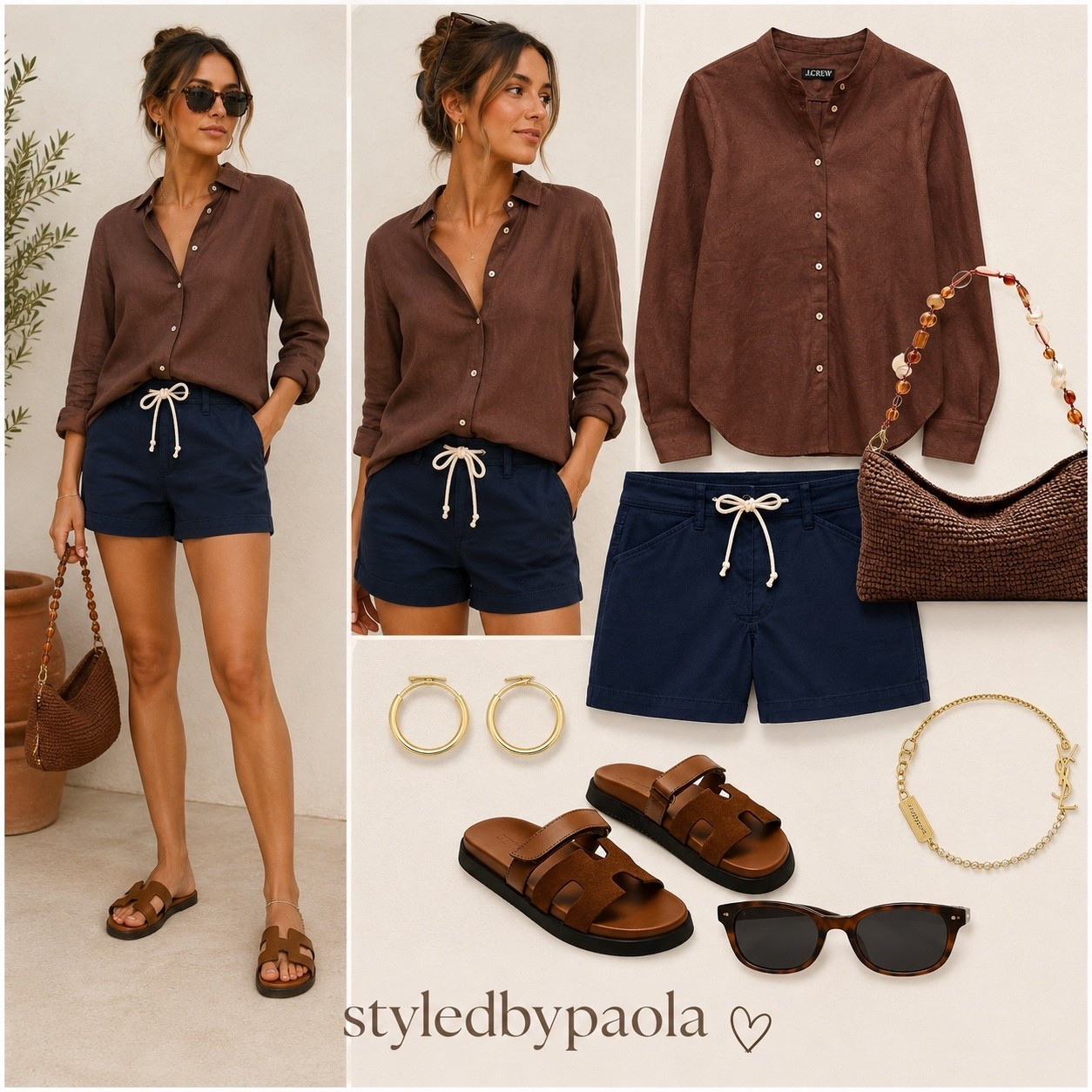 A coastal chic outfit you’ll wear on repeat 🤎 Navy shorts + a lightweight linen shirt = the perfect mix of polished and effortless. Paired with woven accessories, comfy sandals, and gold details for that elevated summer look. ✨ Follow @styledbypaola on LTK for more outfit inspiration!

#LTKSeasonal #LTKU #LTKootd