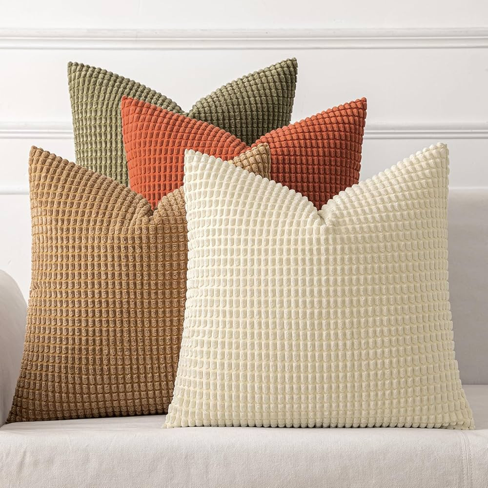 MIULEE Modern Farmhouse Decorative Pillow Covers 18x18 Inch Set of 4 Natural Rustic Throw Pillows... | Amazon (US)