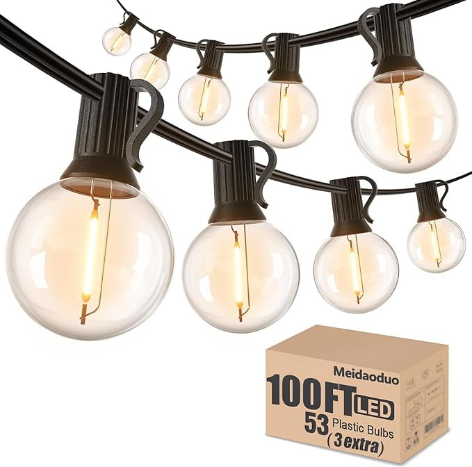 100FT LED String Lights Outdoor Waterproof G40 Globe String Lights with 52 Shatterproof Bulbs(2 E... | Amazon (US)