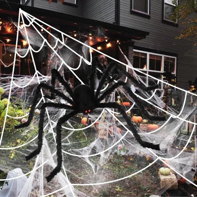 Halloween Spider Web Decorations Outdoor - 200" Triangular Spider Web 78" Giant Spider For Indoor Outdoor Yard Home Haunted House Haunted Garden Lawn | Wayfair North America