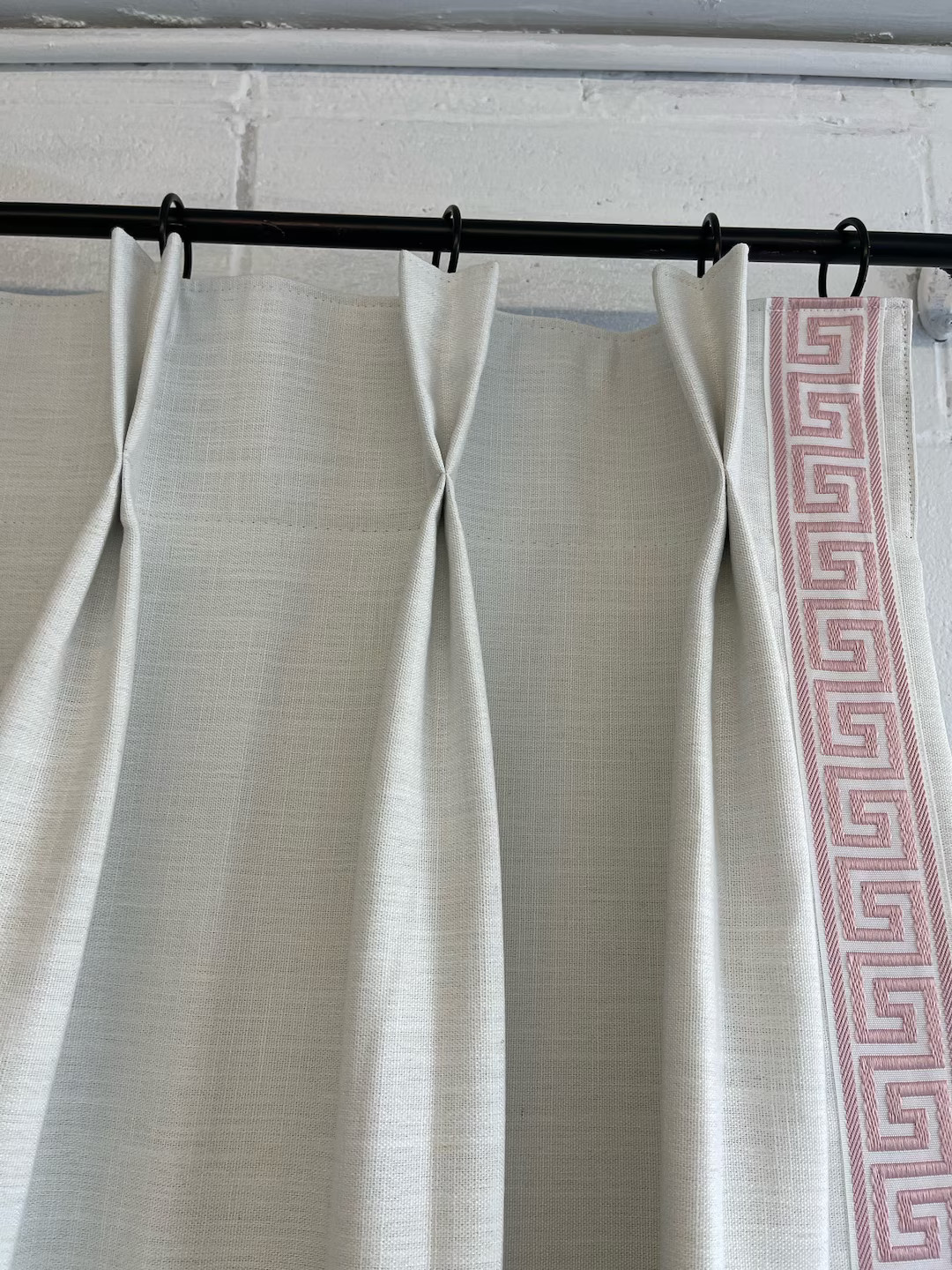 Linen Pinch Pleat Curtain Wt Greek Key Tape Border Many Colors Fabric and Trim Lined Curtain Pane... | Etsy (US)