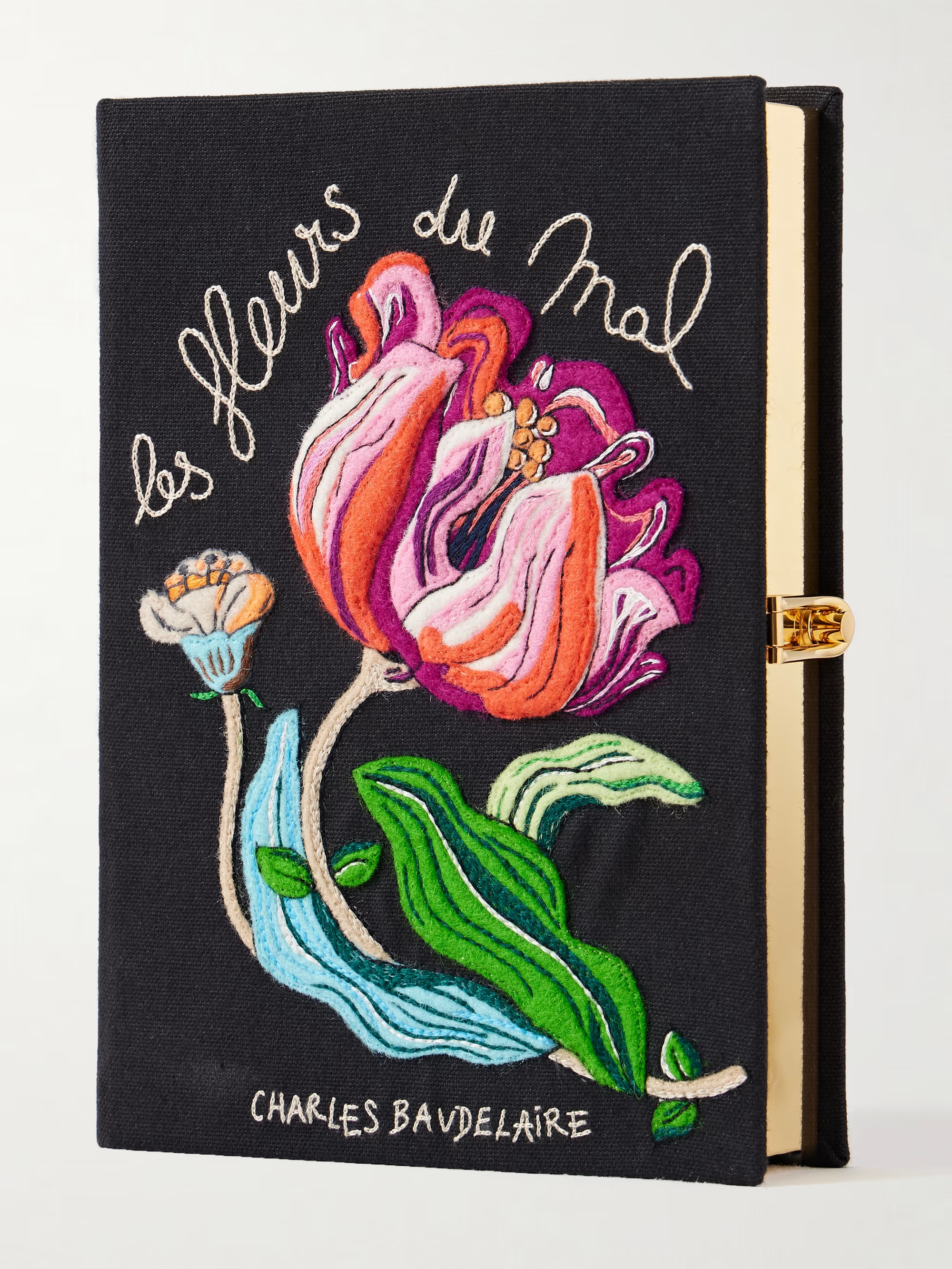 Les Fleurs du Mal Baudelaire embroidered appliquéd canvas clutch | NET-A-PORTER (UK & EU)