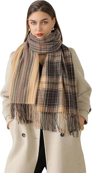 Bilibang Winter Fashion Plaid Scarf Warm Large Shawl Scarf Cashmere Scarf Men Women Knitted Scarf | Amazon (US)