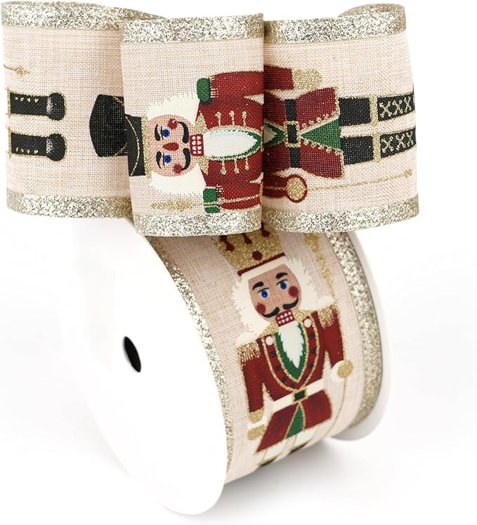 Nutcracker Christmas Wired Ribbon 2.5" X 10 Yards Nutcraker Ribbon for Christmas Tree Decorations... | Amazon (US)