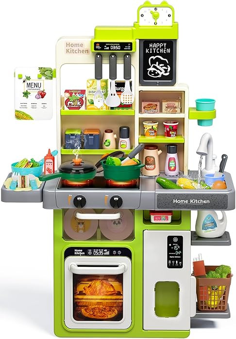 Kids Play Kitchen Set, Toddler Kitchen Playset with Sound & Light, Cooking Stove with Steam, Play... | Amazon (US)