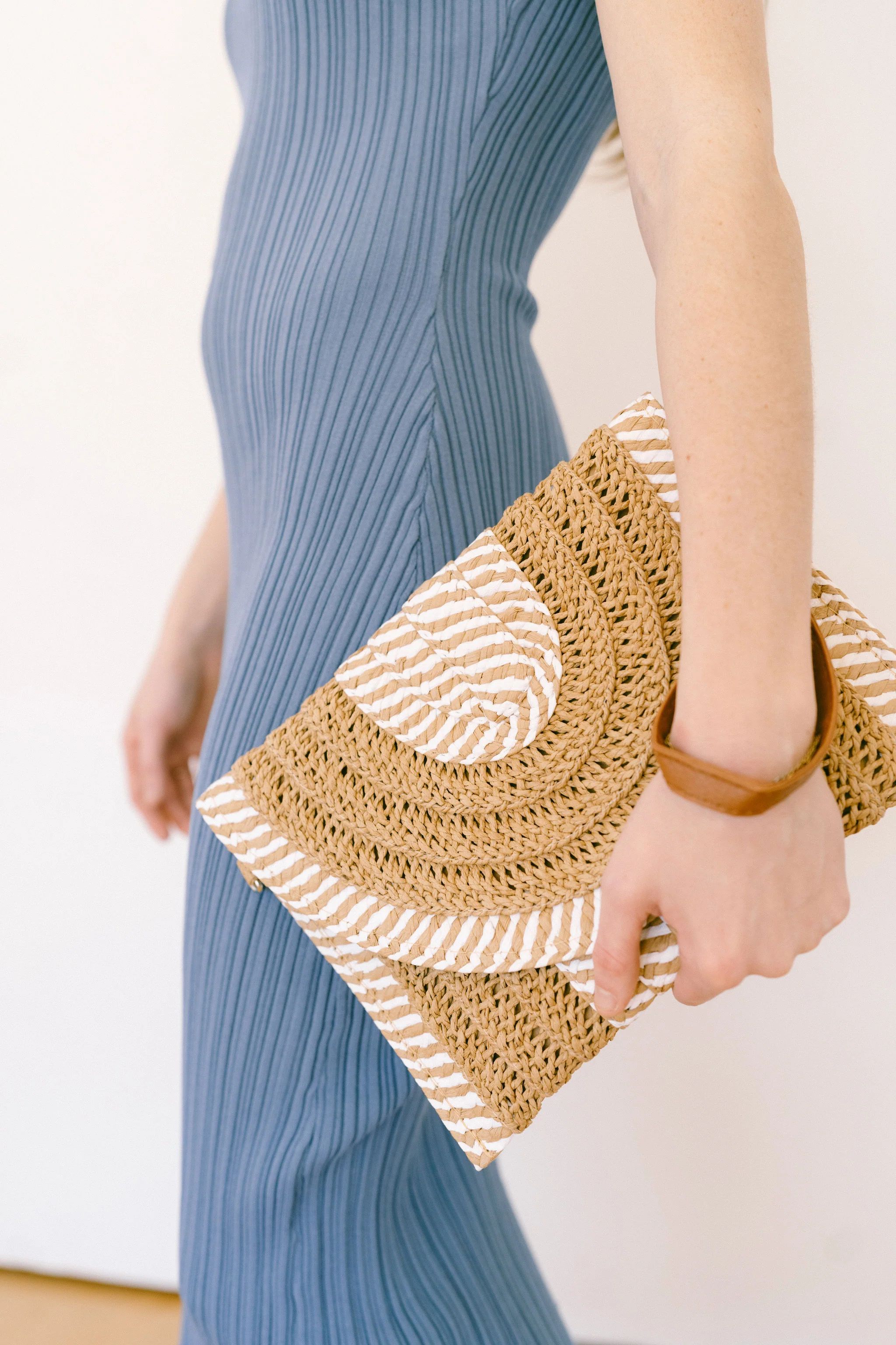 Striped Straw Stitch Clutch Bag | Riah Jane & Co