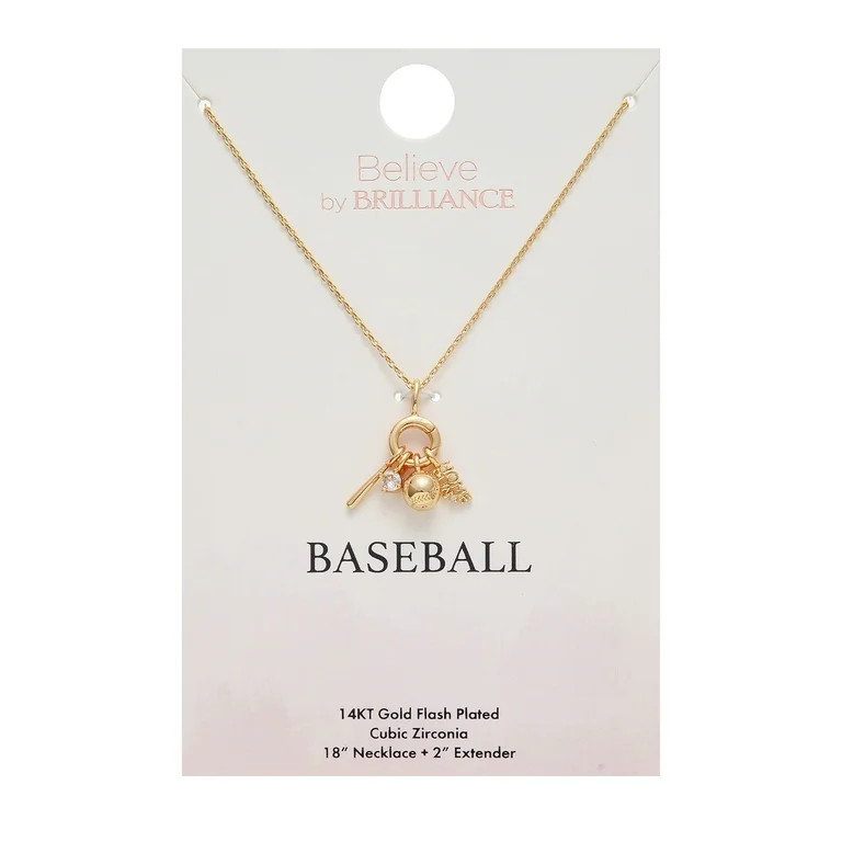 Believe by Brilliance Baseball Removable Charms Necklace in 14KT Gold Flash Plated | Walmart (US)