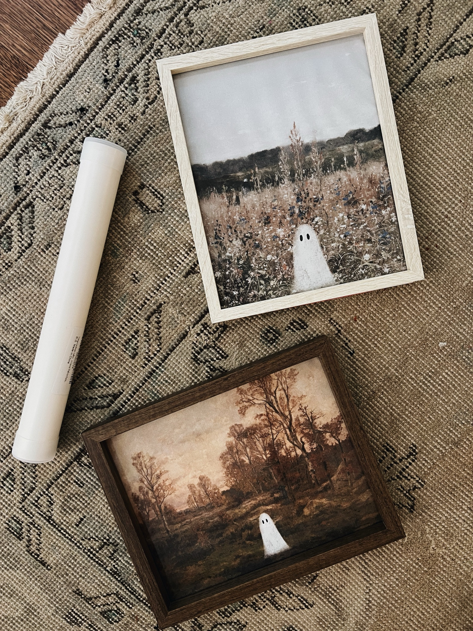 5 farmhouse style ghost prints on canvas. 
2 that are 8x10
3 that are 12x16
frames are a HomeGoods find. 

Halloween, Halloween decor, Amazon 

#LTKSeasonal #LTKFindsUnder50 #LTKHome