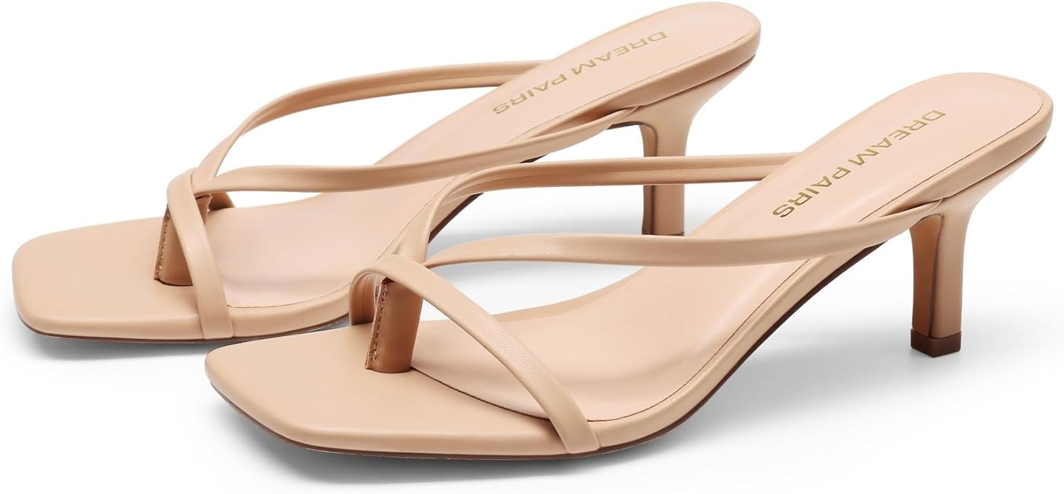 DREAM PAIRS Kitten Heels for Women Flip Flops Slip on Low Heels Open Square Toe Thong Heeled Stra... | Amazon (US)