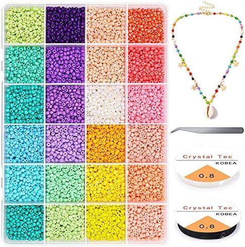 4800Pcs 8/0 Glass Pony Seed Beads Kit, Gacuyi 24Colors 3mm Small Craft Beads for DIY Bracelet Nec... | Amazon (US)