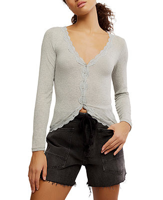 Free People Women's Big Love Lace-Trim Button-Front Cardigan - Macy's | Macy's