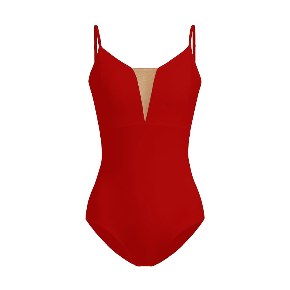 Women's V-Neck Ballet Leotard with Nude Mesh & Adjustable Straps – Elegant & Comfortable Dancew... | Amazon (US)