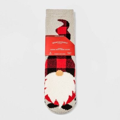 Women's Plaid Gnome Cozy Crew Socks with Gift Card Holder - Wondershop™ Gray 4-10 | Target