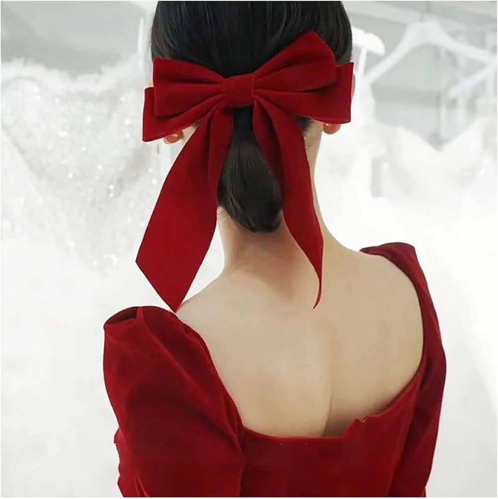 Andelaisi Vintage Red Velvet Bow Hair Clips Long Tail Satin Hairclips Barrettes Velvet Ribbon Hai... | Amazon (US)