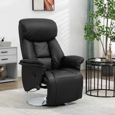 Manual Recliner Chair For Adults, Adjustable Swivel Recliner With Footrest, Padded Arms, PU Leather Upholstery And Steel Base For Living Room | Wayfair North America