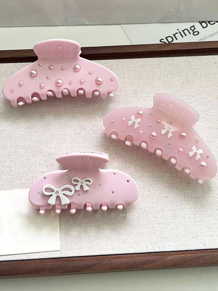 1pc Pink Faux Pearl Hair Claw Bowknot Hair Clip, Sweetheart Style Hair Accessories With Acetic Ac... | SHEIN