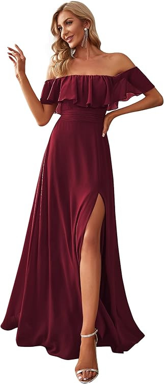 Ever-Pretty Womens Off The Shoulder Ruffle Party Dresses Side Split Beach Maxi Dress 07679 | Amazon (US)