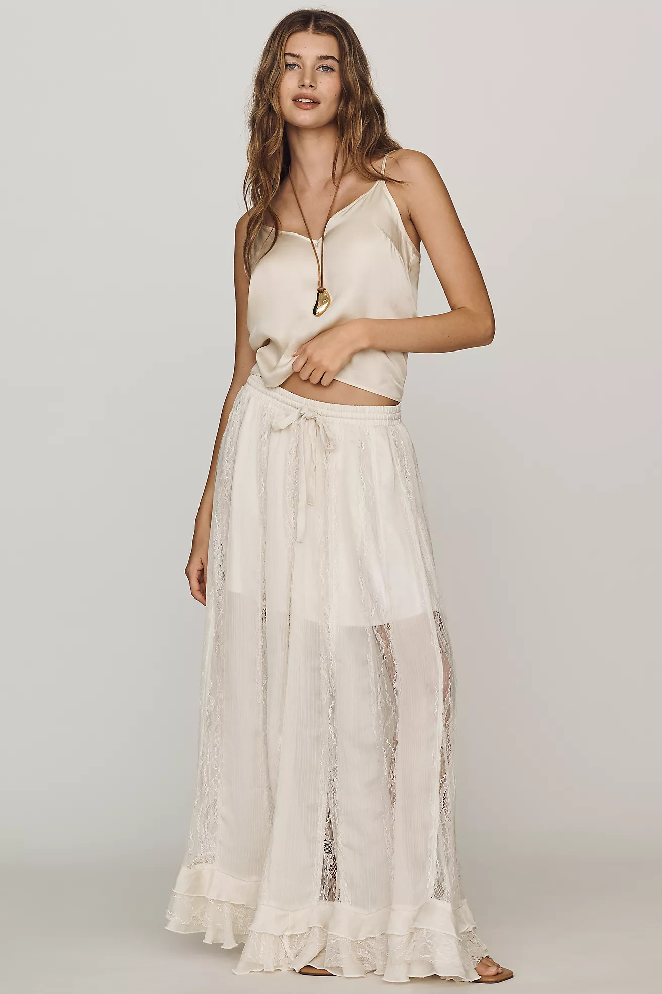 By Anthropologie Lace Chiffon Maxi Skirt | Anthropologie (US)