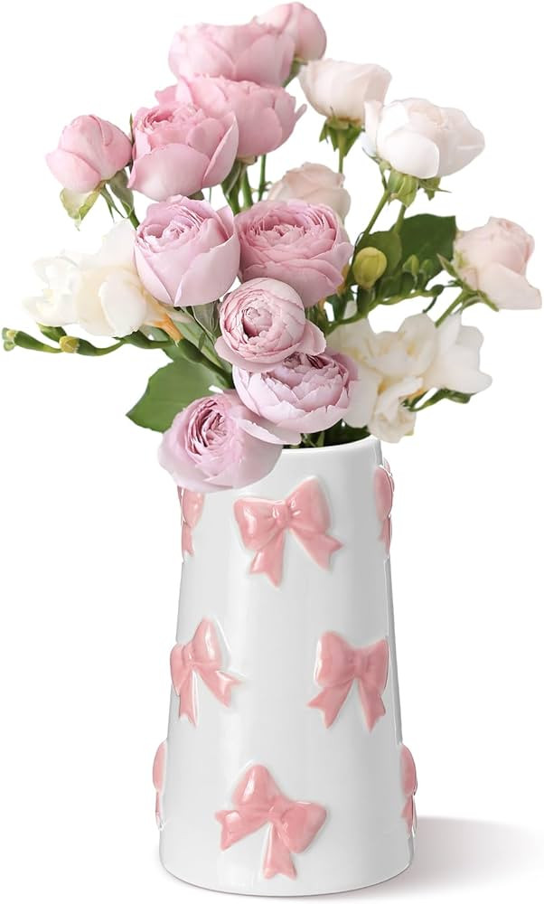 Chunful Embossed Pink Bow Ceramic Vase for Home Decor 7.1 Inch Cute Coquette Gifts for Women Girl... | Amazon (US)
