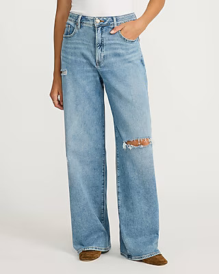 Low Rise Light Wash Ripped Baggy Jeans | Express