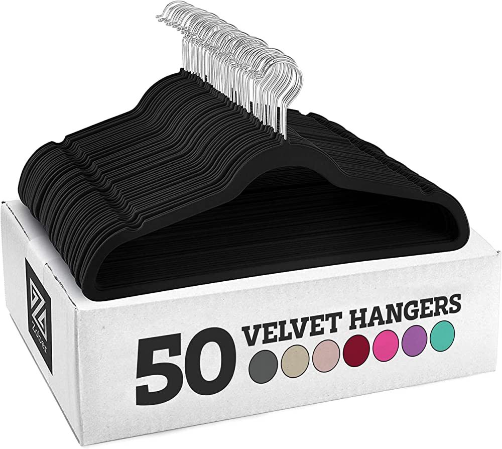 Zober Velvet Hangers 50 Pack - Black Hangers for Coats, Pants & Dress Clothes - Non Slip Clothes ... | Amazon (US)