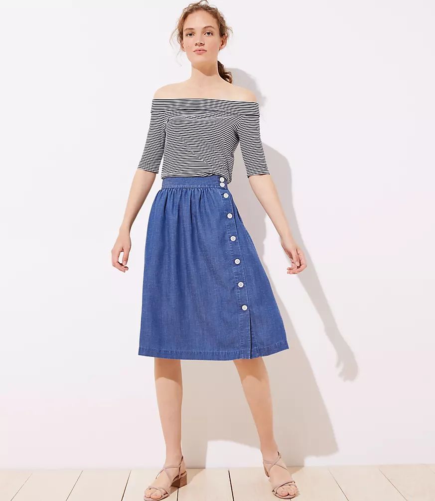 Side Button Chambray Skirt | LOFT