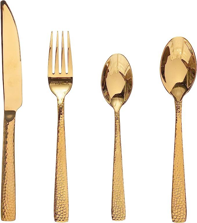 Bloomingville Hammered Stainless Steel Cutlery Set, Gold Finish Knife, 9.25" | Amazon (US)