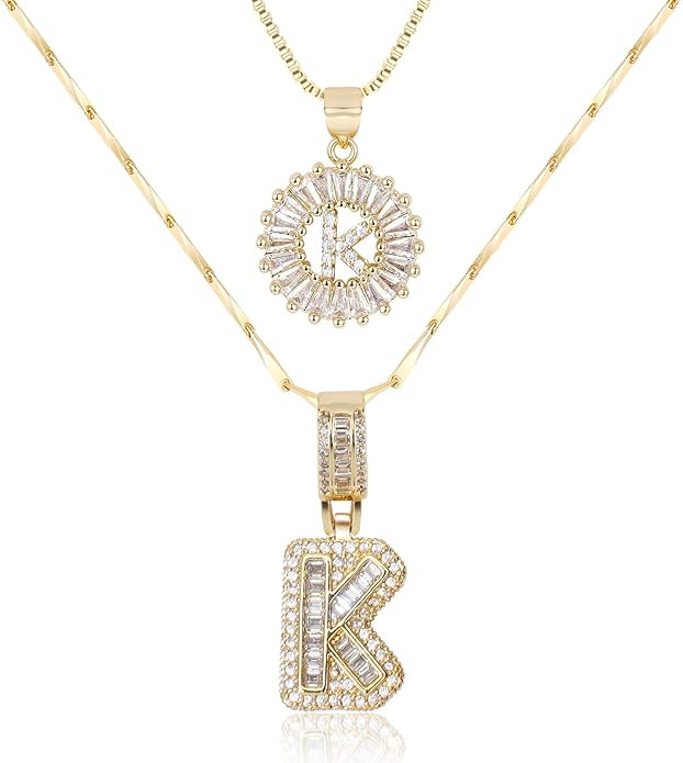 Letter Necklace 14k Gold Plated Bling Dainty Necklaces Trendy Chunky Custom Name Necklace Persona... | Amazon (US)