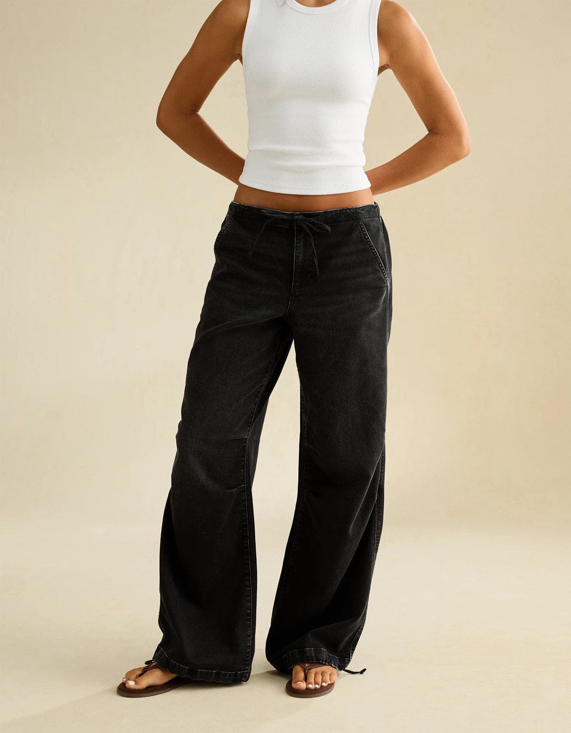 New AE Low-Rise Cozy Baggy Jean Convertible + brushed for an extra cozy feel | American Eagle Outfitters (US & CA)