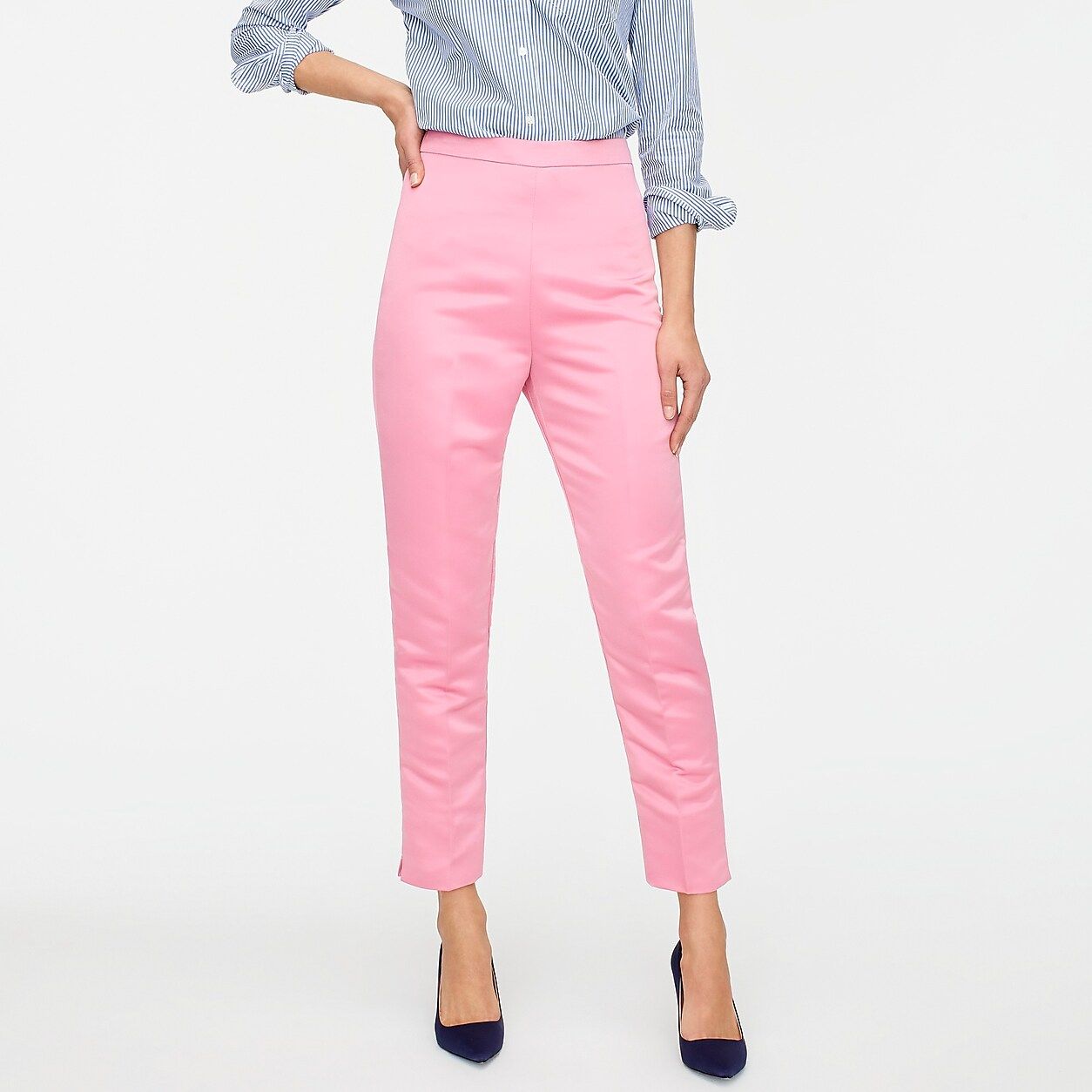 Petite high-rise cigarette pant in satin | J.Crew US