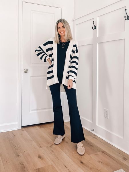 ⭐️ Loving this striped cardigan! In a small, comes in other colors. Flare legging pants run small size up. Amazon tank top 
Target loafers are so good and can be worn with so many outfits

Teacher outfit idea 
Loft finds 
Target finds 


#LTKSeasonal #LTKstyletip #LTKfindsunder50